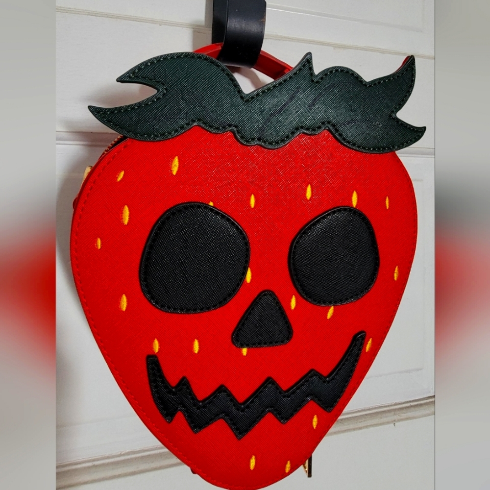 Summerween Red Strawberry Skull Crossbody Bag